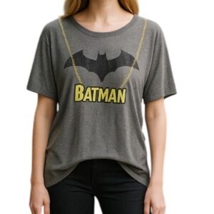 BATMAN Bling Graphic T-shirt Grey Dropped Shoulder Half Sleeve Halloween Size M